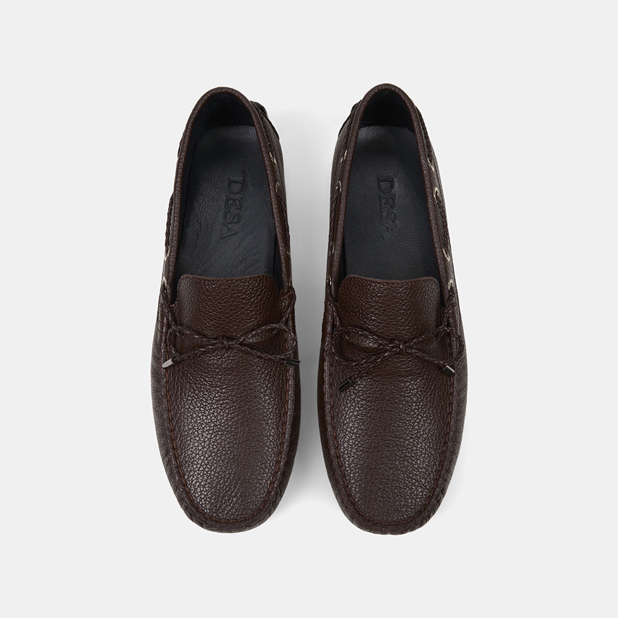 Erkek Kahve Zımba Detaylı İpli Deri Loafer