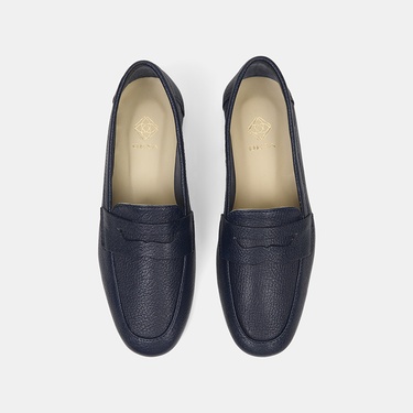  Kadın Lacivert Yuvarlak Burun Deri Loafer