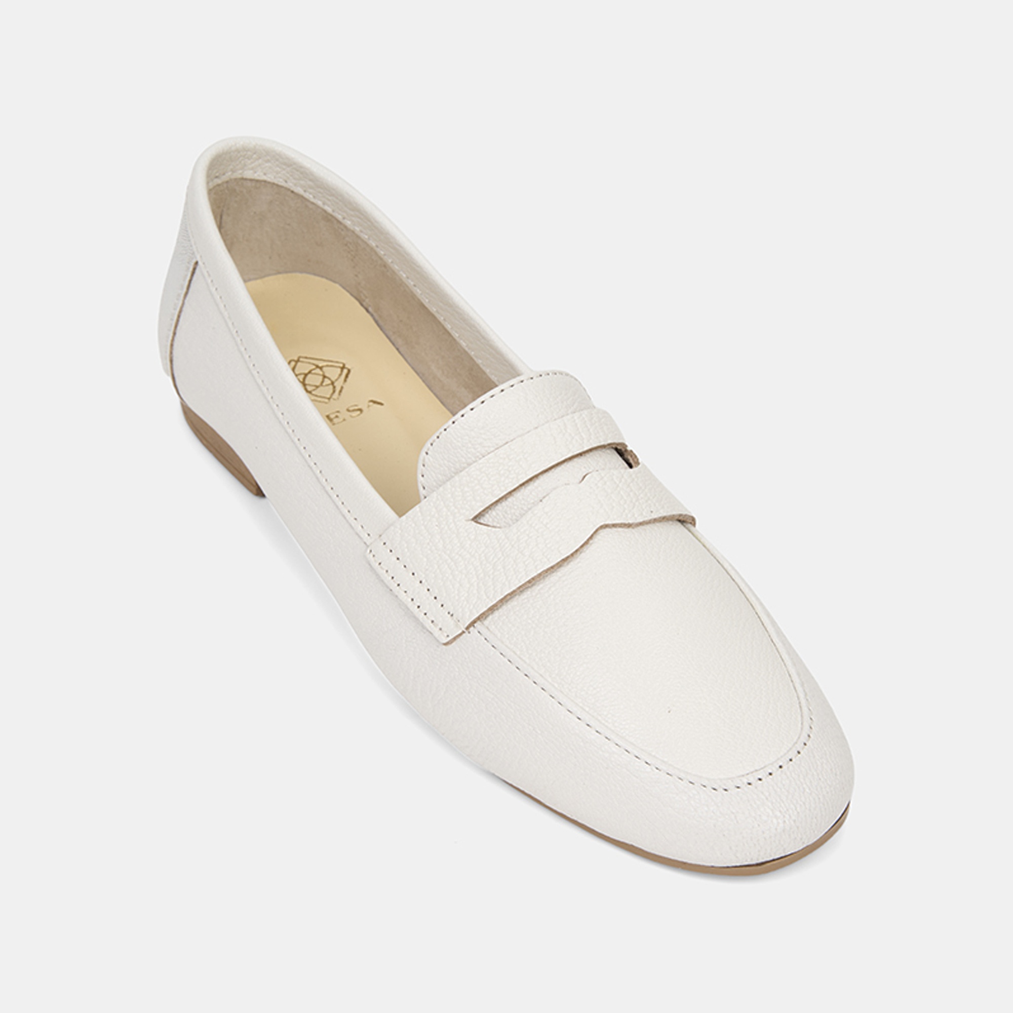 Kadın Beyaz Yuvarlak Burun Deri Loafer