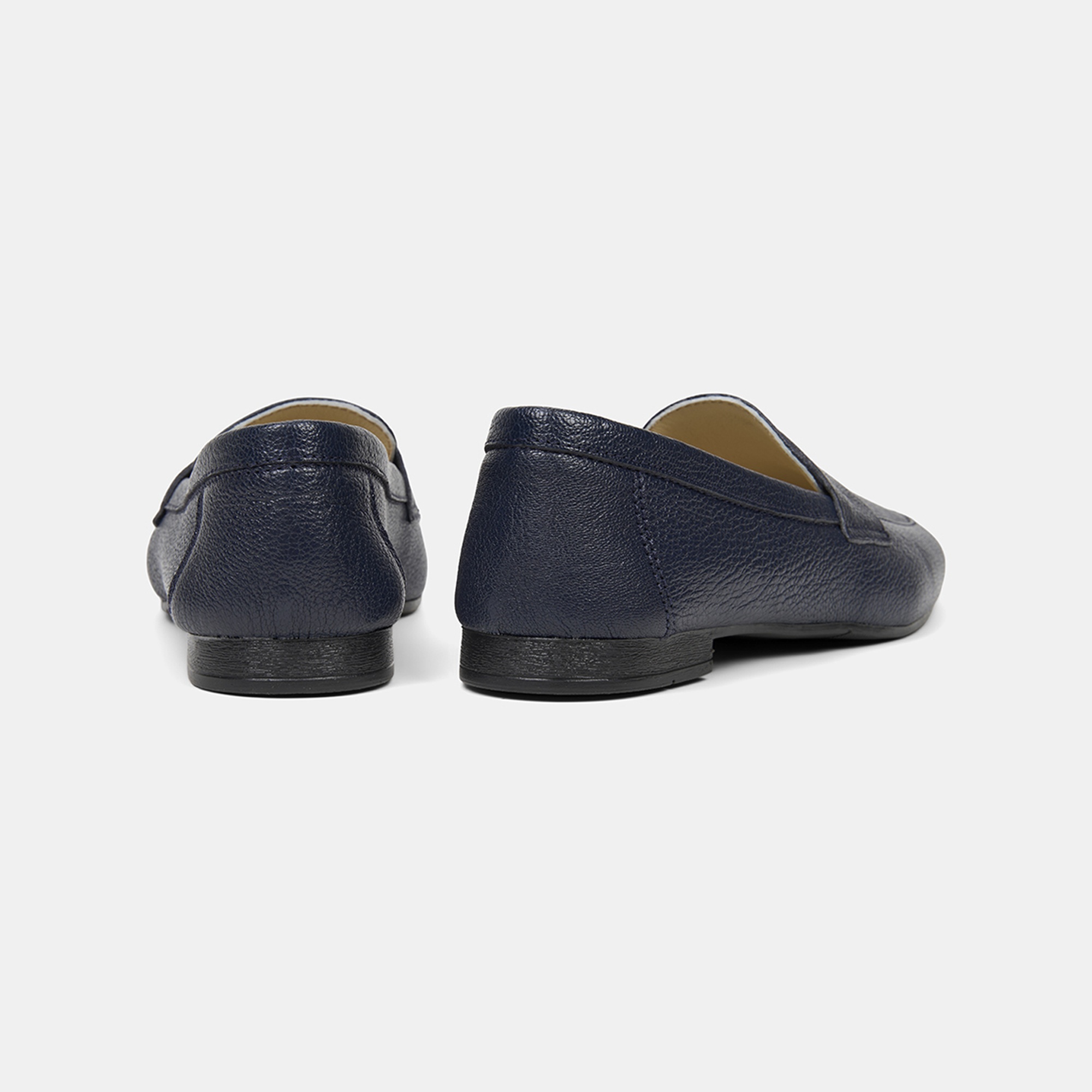 Kadın Lacivert Yuvarlak Burun Deri Loafer