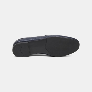 Kadın Lacivert Yuvarlak Burun Deri Loafer