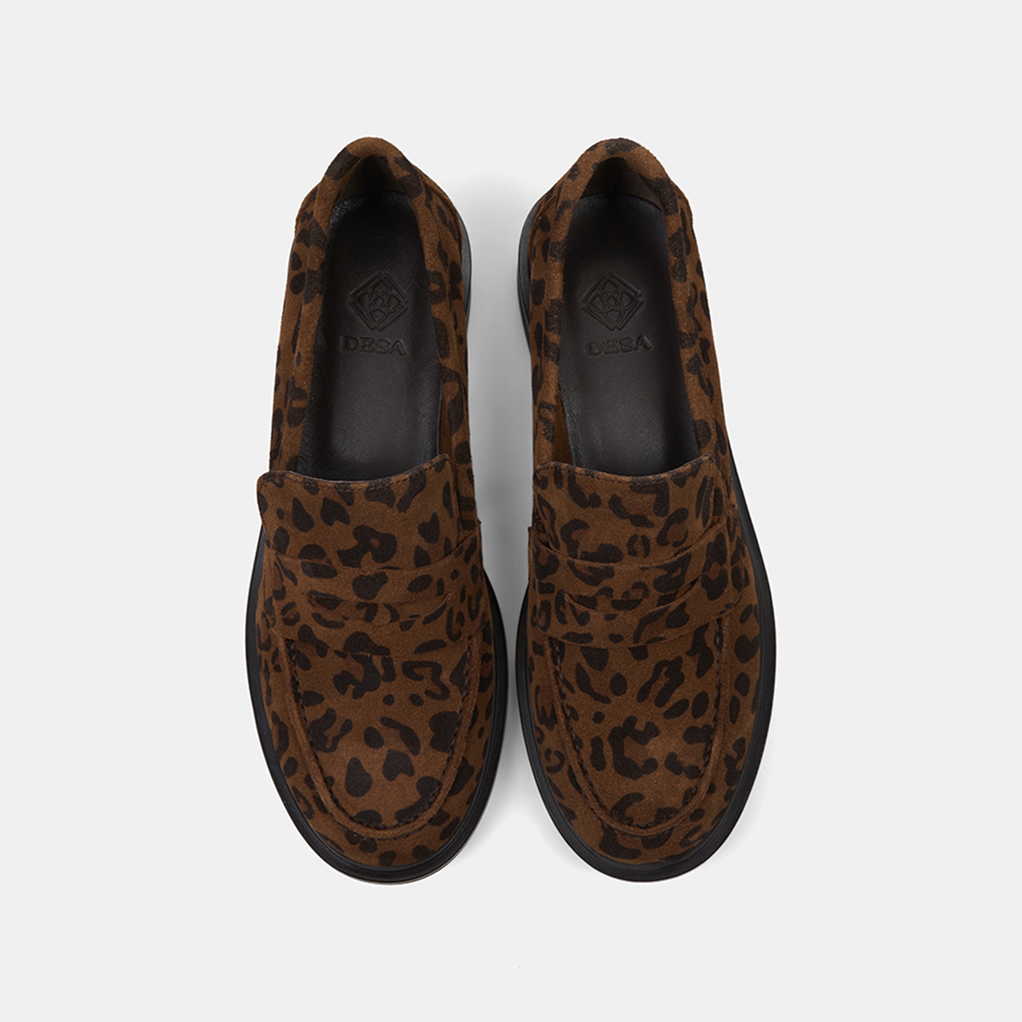 Kadın Leopar Desenli Yuvarlak Burun Süet Deri Loafer