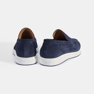  Erkek Lacivert Klasik Beyaz Tabanlı Süet Loafer