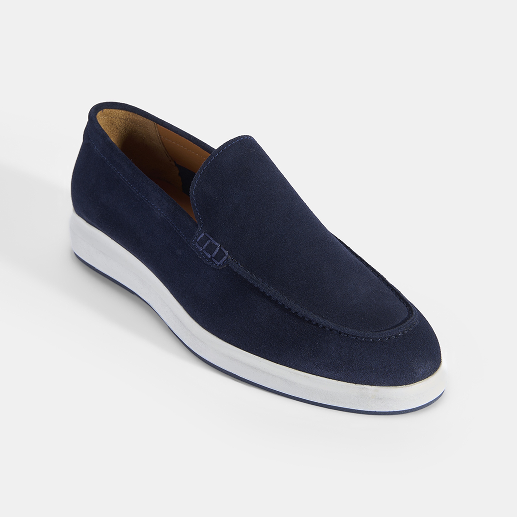 Erkek Lacivert Klasik Beyaz Tabanlı Süet Loafer