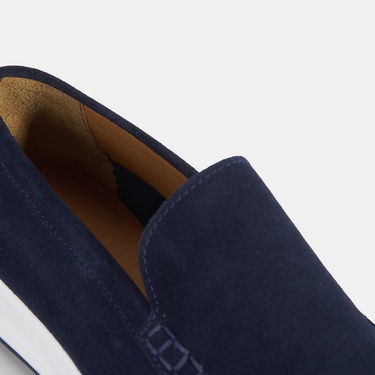  Erkek Lacivert Klasik Beyaz Tabanlı Süet Loafer