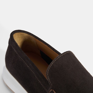  Erkek Kahve Klasik Beyaz Tabanlı Süet Loafer