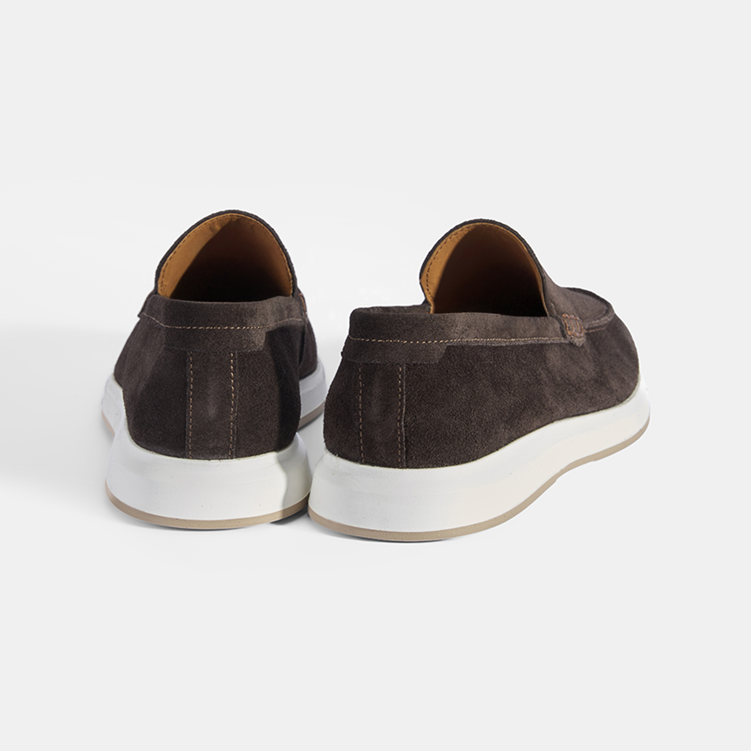 Erkek Kahve Klasik Beyaz Tabanlı Süet Loafer