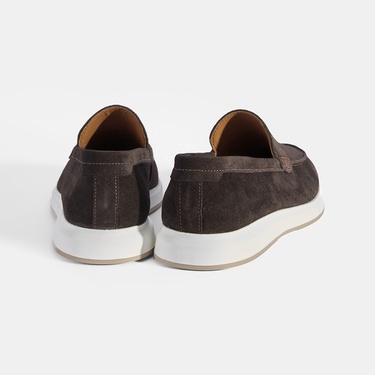  Erkek Kahve Klasik Beyaz Tabanlı Süet Loafer