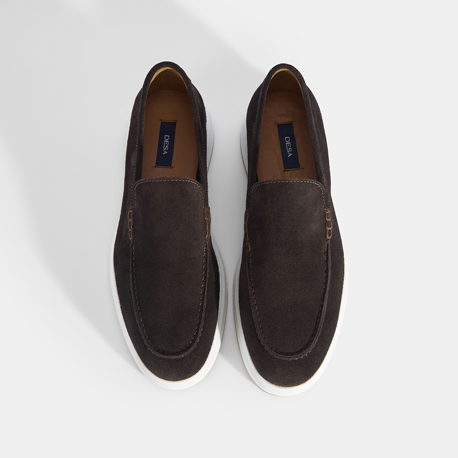 Erkek Kahve Klasik Beyaz Tabanlı Süet Loafer