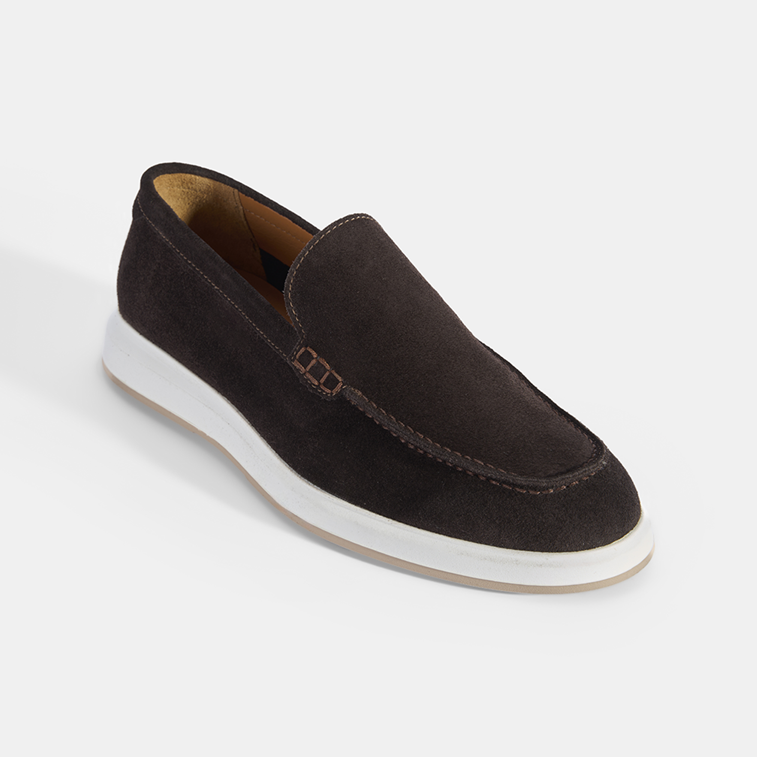 Erkek Kahve Klasik Beyaz Tabanlı Süet Loafer