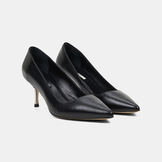  Kadın Siyah Sivri Burunlu Deri Stiletto