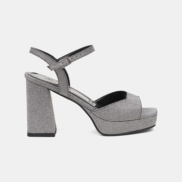  Kadın Platin Simli Platform Topuklu Abiye Ayakkabı