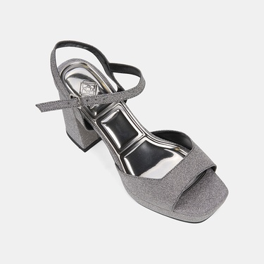  Kadın Platin Simli Platform Topuklu Abiye Ayakkabı