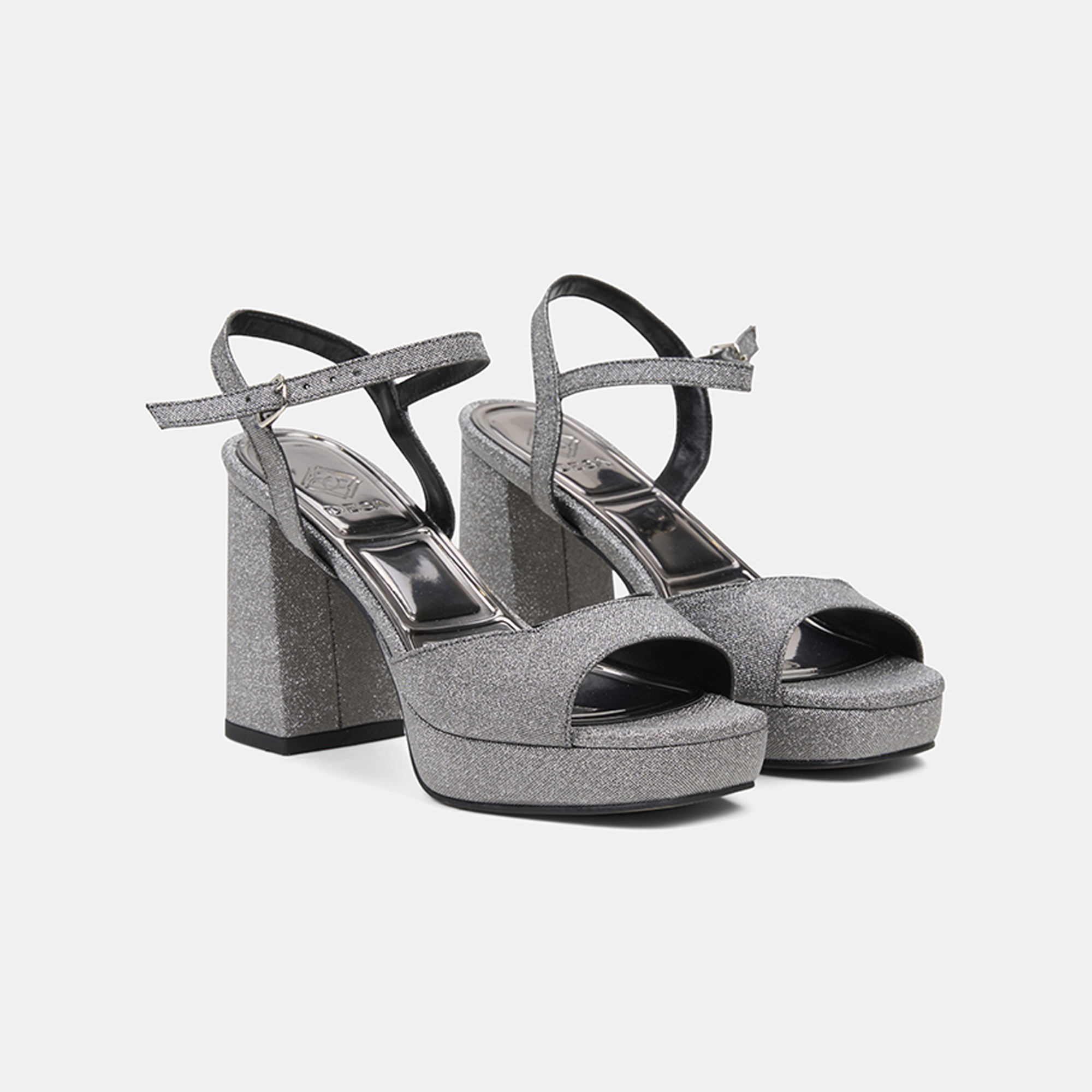 Kadın Platin Simli Platform Topuklu Abiye Ayakkabı