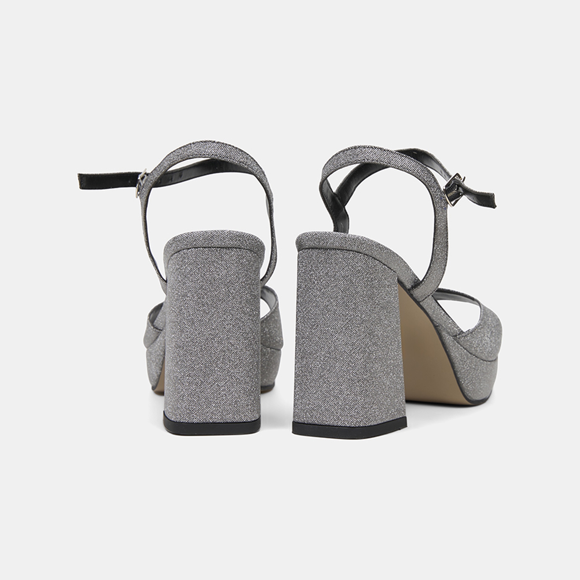 Kadın Platin Simli Platform Topuklu Abiye Ayakkabı