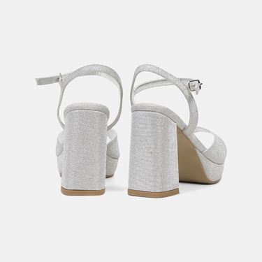  Kadın Gümüş Simli Platform Topuklu Abiye Ayakkabı