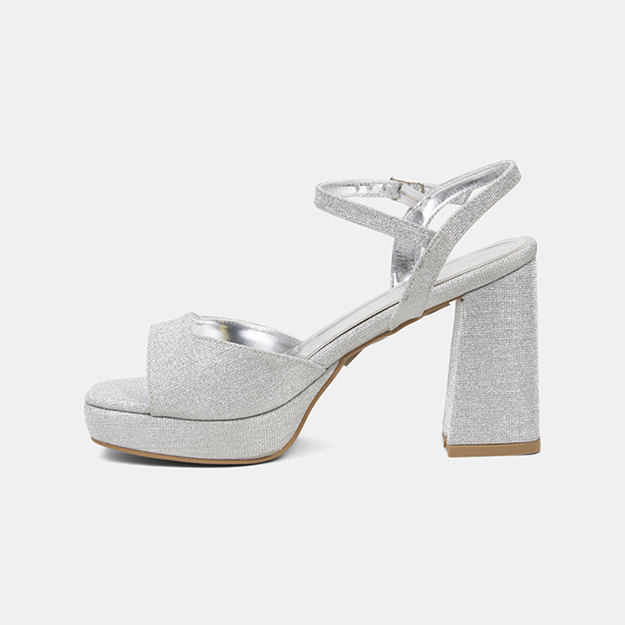 Kadın Gümüş Simli Platform Topuklu Abiye Ayakkabı