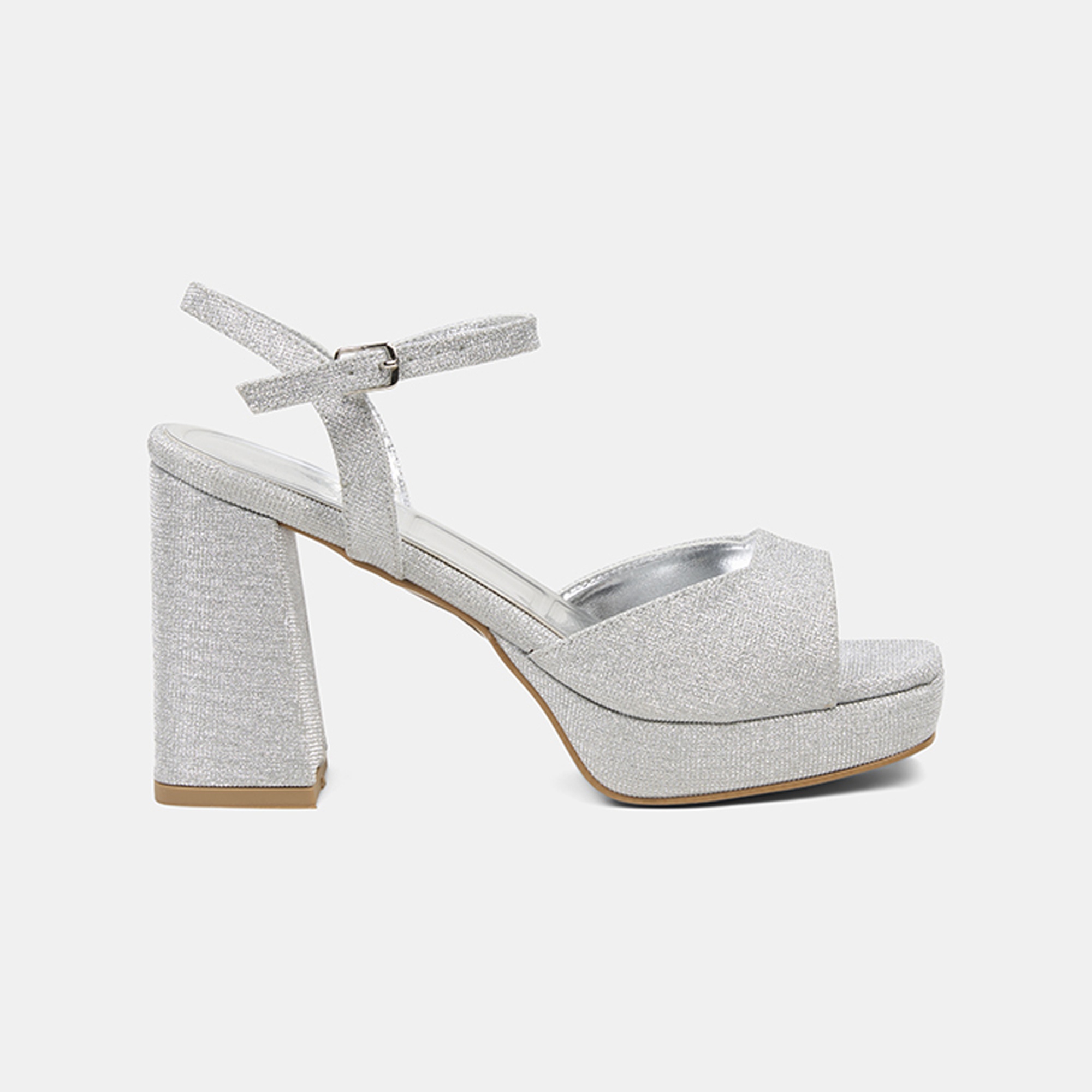 Kadın Gümüş Simli Platform Topuklu Abiye Ayakkabı