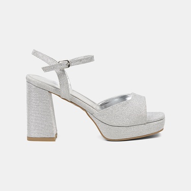  Kadın Gümüş Simli Platform Topuklu Abiye Ayakkabı
