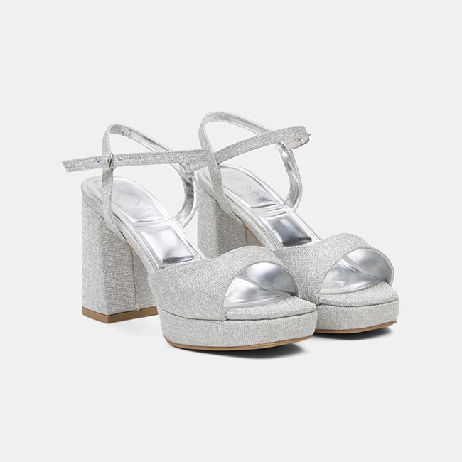  Kadın Gümüş Simli Platform Topuklu Abiye Ayakkabı