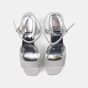  Kadın Gümüş Simli Platform Topuklu Abiye Ayakkabı