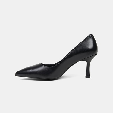  Kadın Siyah Sivri Burunlu Klasik Deri Stiletto