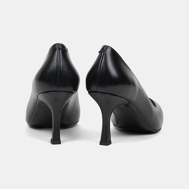  Kadın Siyah Sivri Burunlu Klasik Deri Stiletto