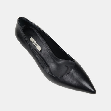  Kadın Siyah Sivri Burunlu Klasik Deri Stiletto