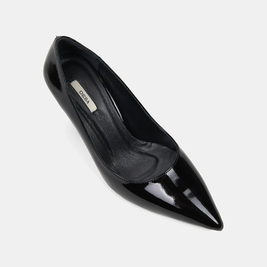  Kadın Siyah Sivri Burunlu Klasik Rugan Deri Stiletto