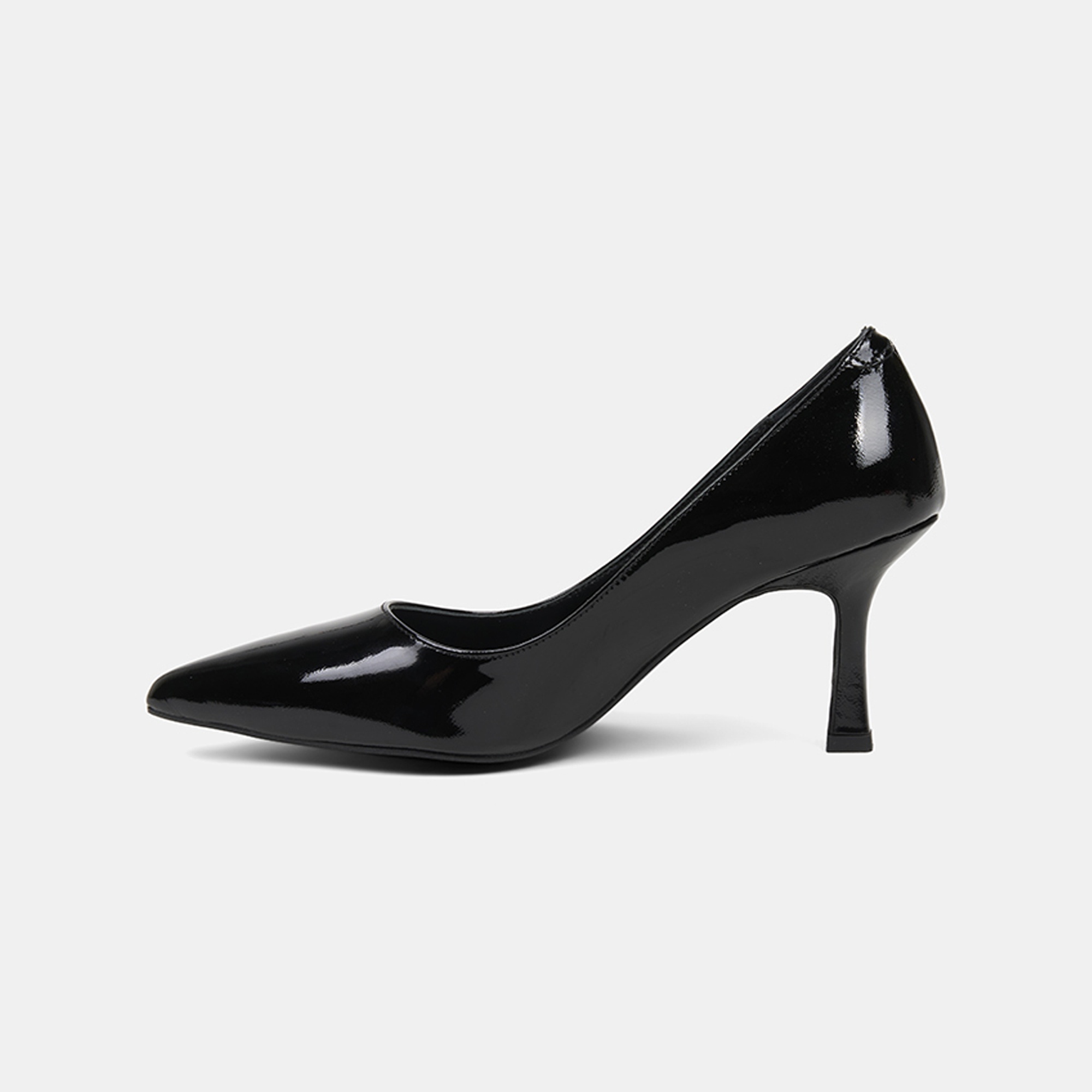 Kadın Siyah Sivri Burunlu Klasik Rugan Deri Stiletto