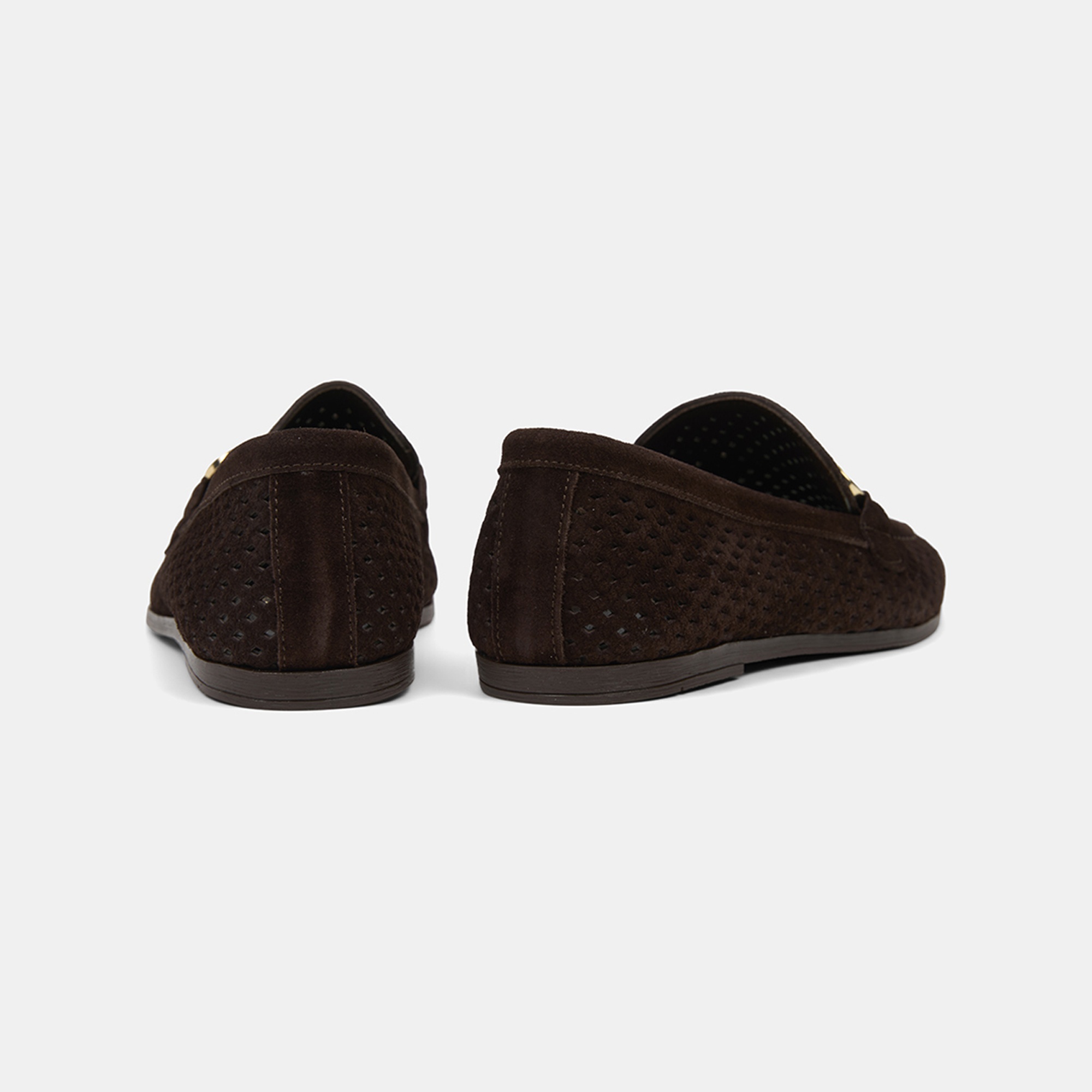 Kadın Kahve Metal Aksesuarlı Perforeli Süet Loafer