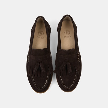  Kadın Kahve Püsküllü Dikiş Detaylı Süet Loafer