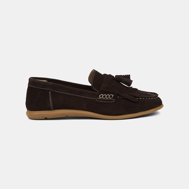  Kadın Kahve Püsküllü Dikiş Detaylı Süet Loafer