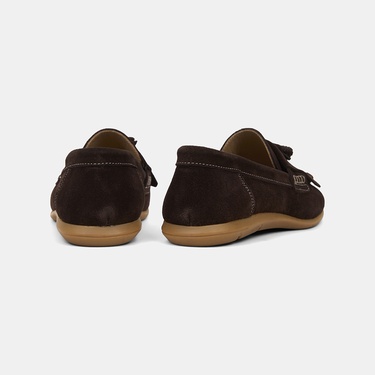  Kadın Kahve Püsküllü Dikiş Detaylı Süet Loafer