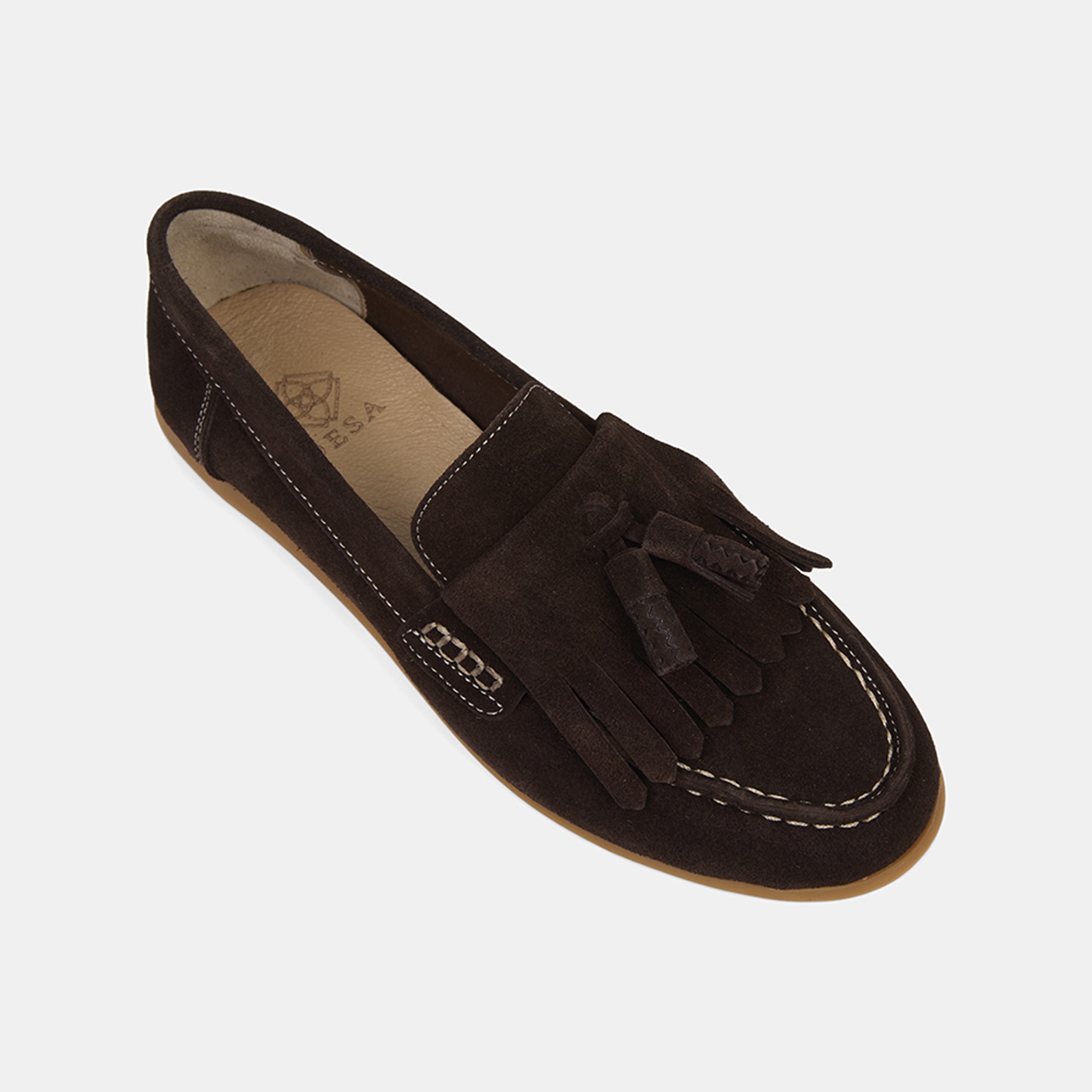 Kadın Kahve Püsküllü Dikiş Detaylı Süet Loafer