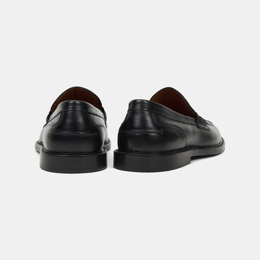  Erkek Siyah Yuvarlak Burun Klasik Deri Loafer