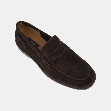  Erkek Kahve Dikiş Detaylı Süet Deri Loafer