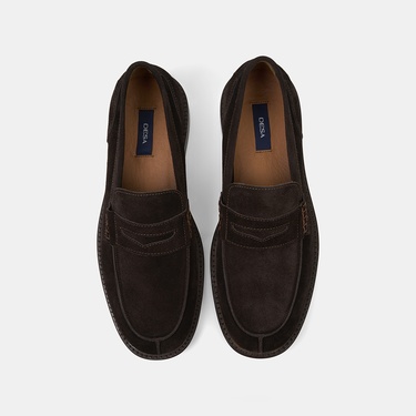  Erkek Kahve Dikiş Detaylı Süet Deri Loafer