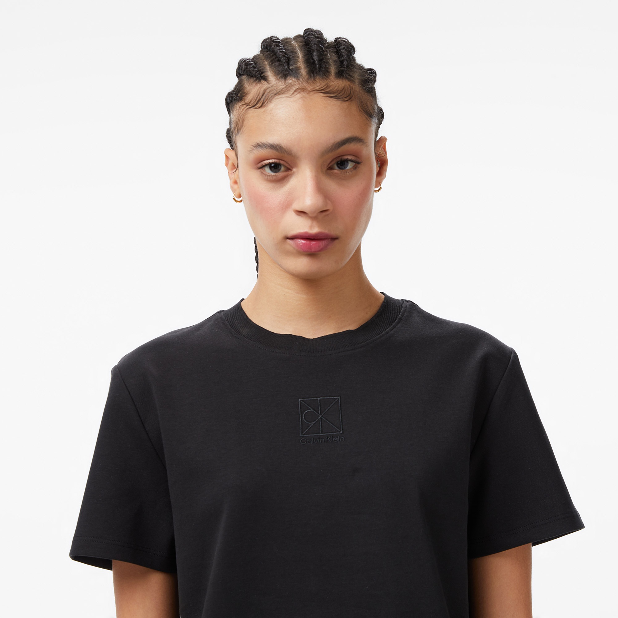 Calvin Klein Interlock Emblem Mock Kadın Siyah T-Shirt