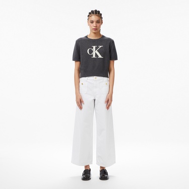  Calvin Klein Chunky Cotton Graphic Vest Kadın Gri Triko