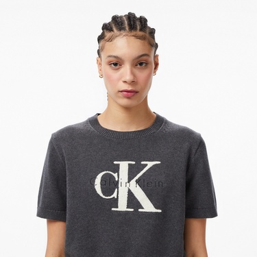  Calvin Klein Chunky Cotton Graphic Vest Kadın Gri Triko