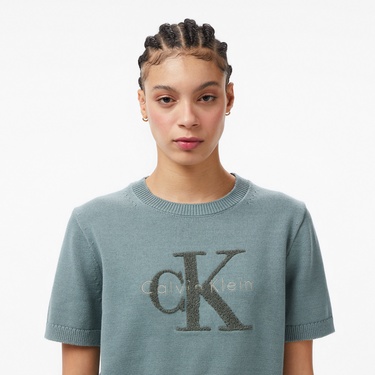  Calvin Klein Chunky Cotton Graphic Vest Kadın Gri Triko