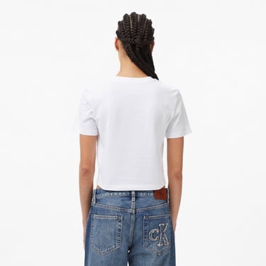  Calvin Klein Logo Cropped  Kadın Beyaz T-Shirt