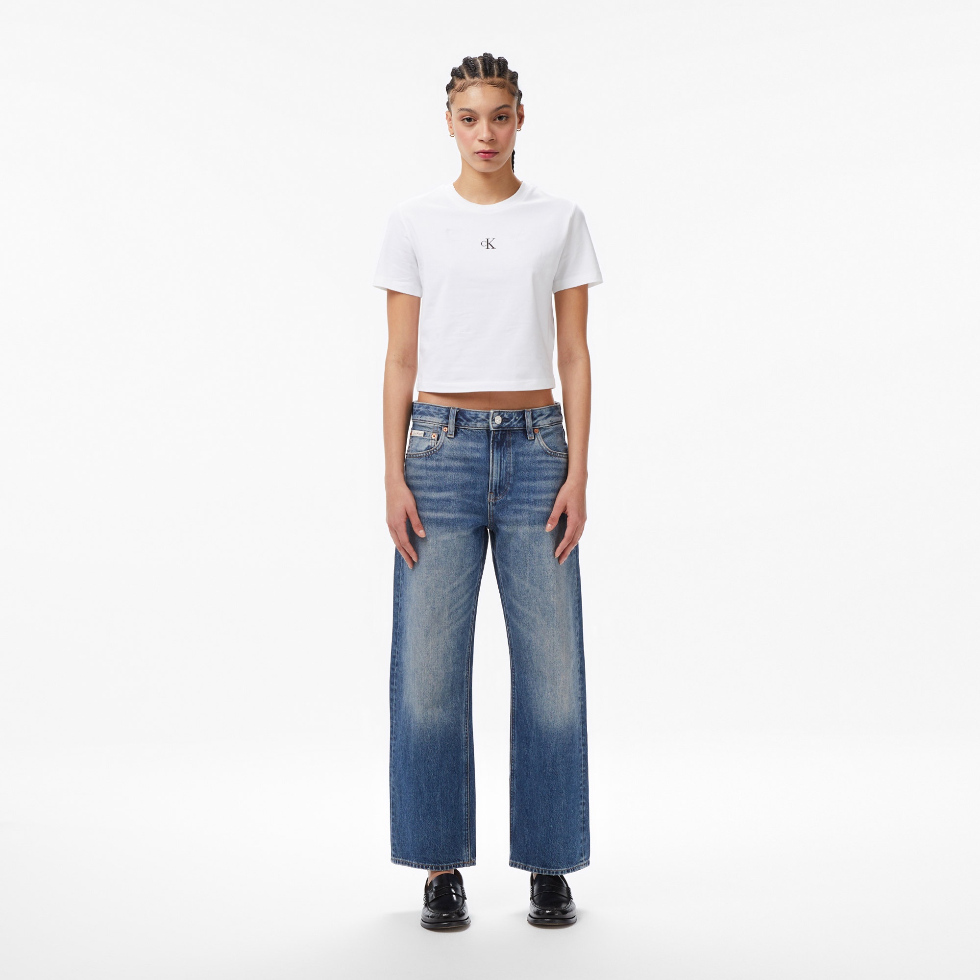 Calvin Klein Logo Cropped  Kadın Beyaz T-Shirt