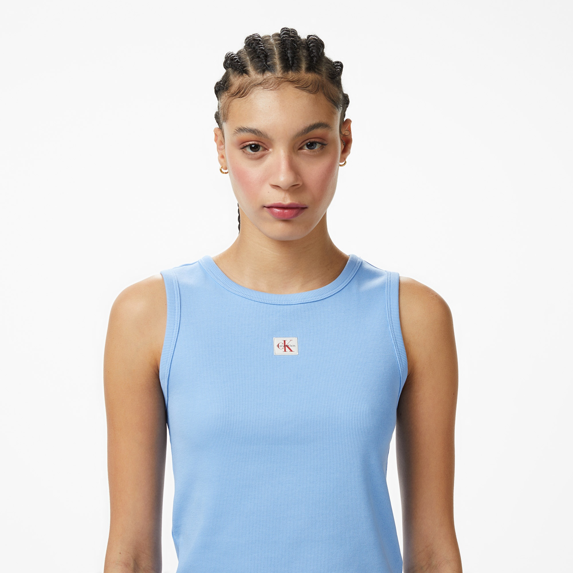 Calvin Klein Woven Label 2X2 Baby Tank Kadın Mavi Kolsuz T-Shirt