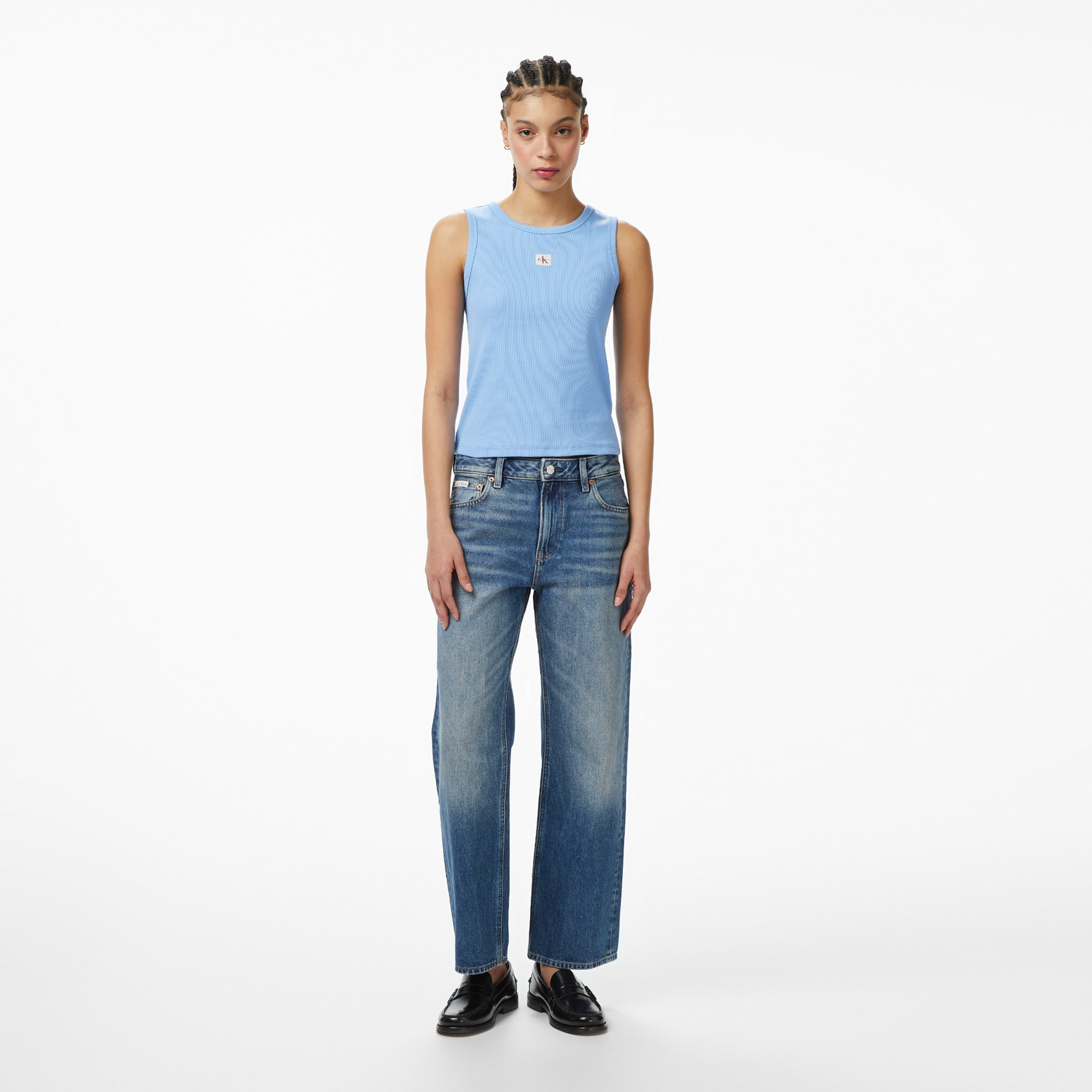 Calvin Klein Woven Label 2X2 Baby Tank Kadın Mavi Kolsuz T-Shirt