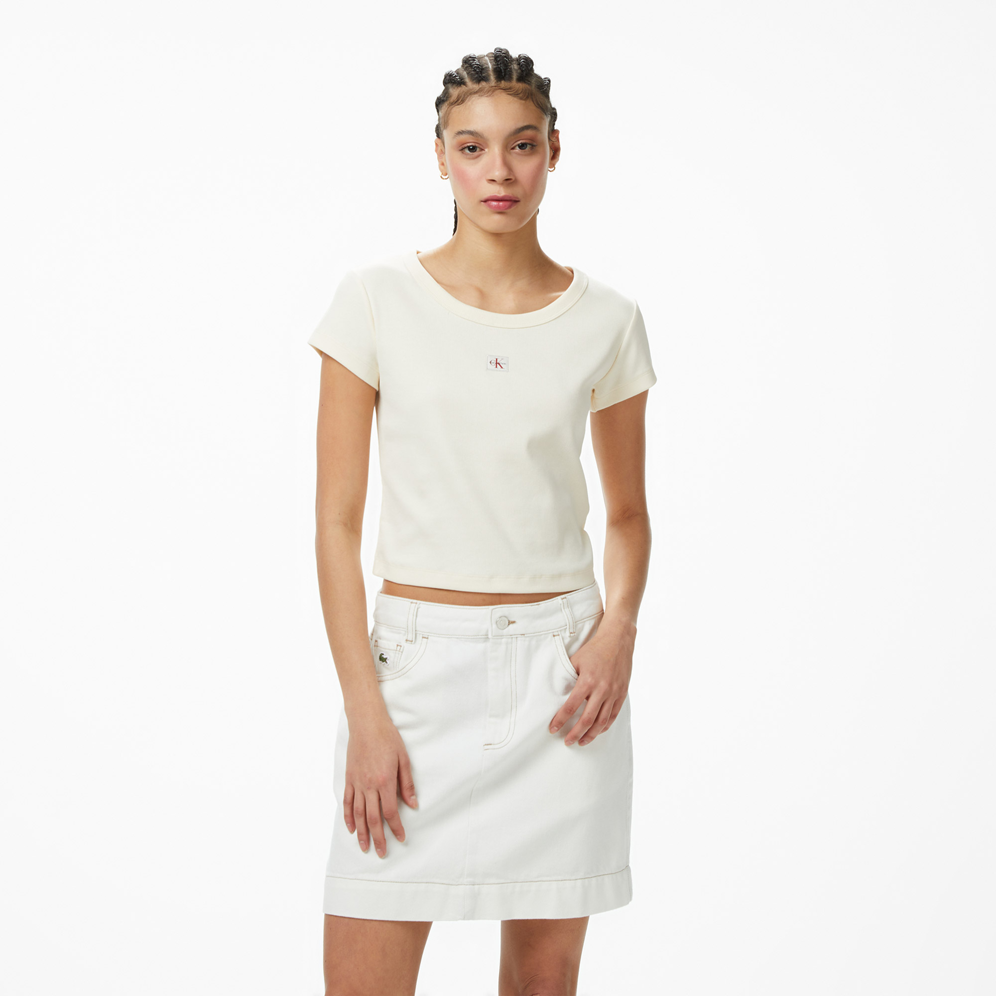  Calvin Klein Woven Label 2X2 Baby Baby Kadın Beyaz T-Shirt