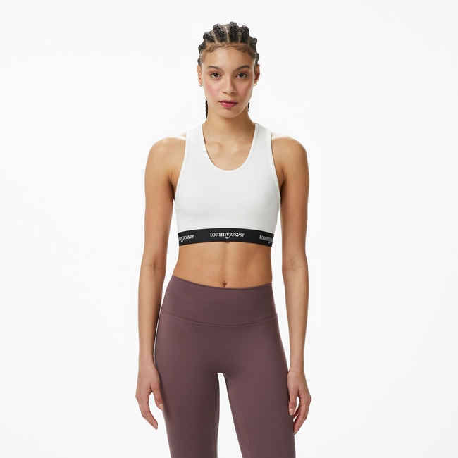  Tommy Hilfiger Logo Tape Kadın Beyaz Crop T-Shirt