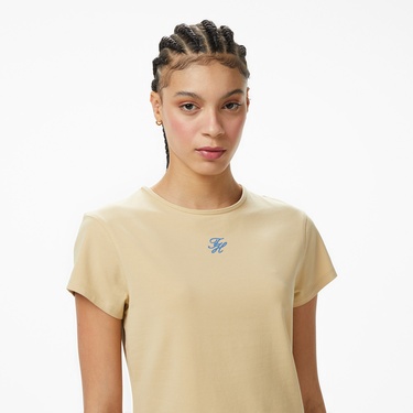  Tommy Hilfiger Emboss Kadın Bej T-Shirt