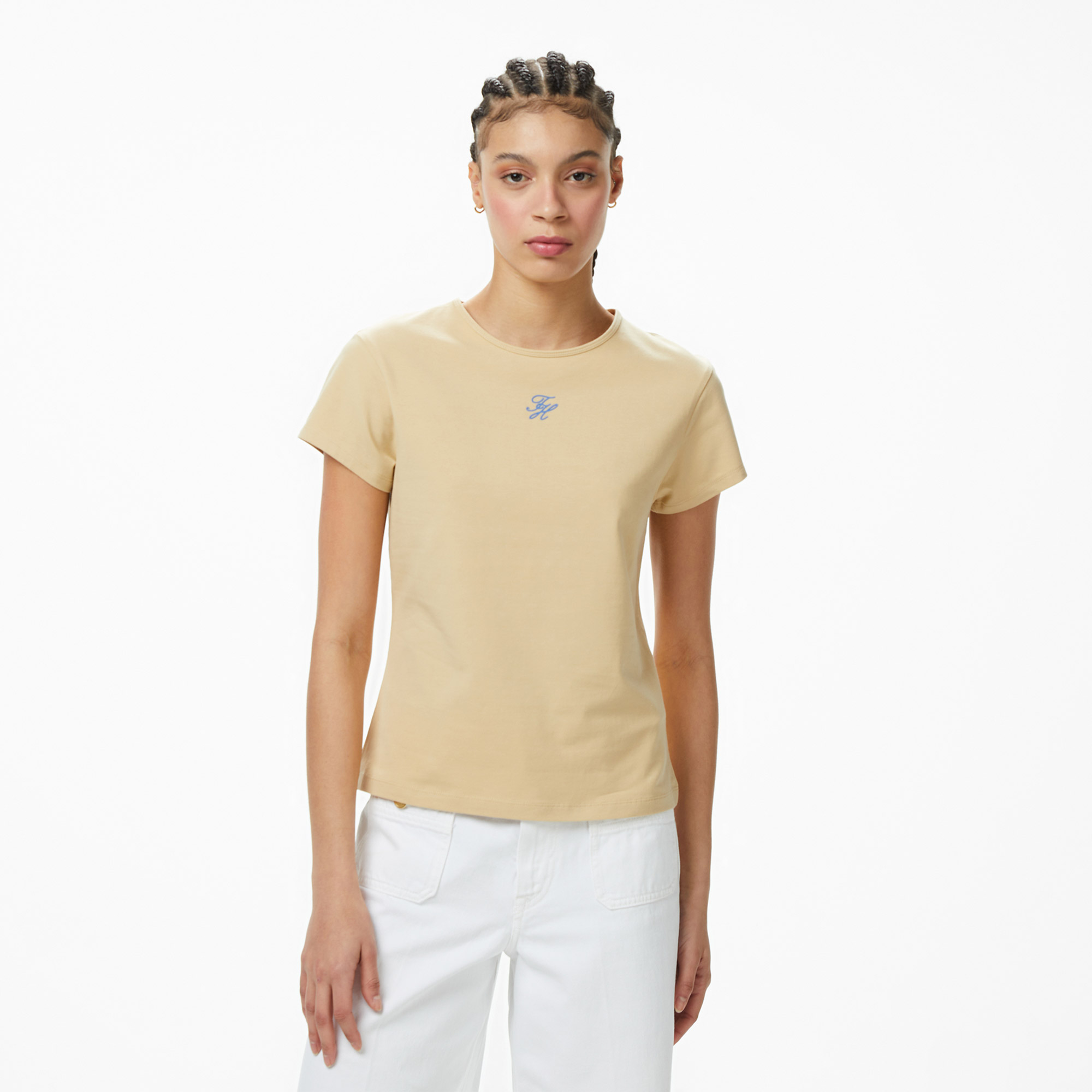  Tommy Hilfiger Emboss Kadın Bej T-Shirt